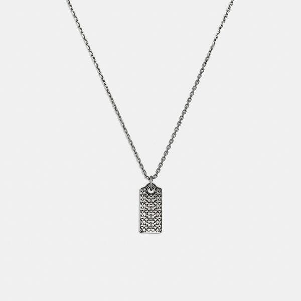 Fashion 4 Coach Sterling Silver Quilted Hangtag Long Pendant Necklace