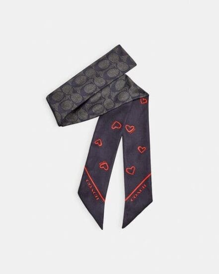 Fashion 4 Coach Hearts Print Silk Skinny Scarf