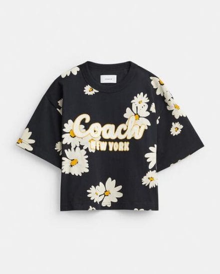 Fashion 4 Coach Floral Cropped Signature Script T-Shirt In Organic Cotton