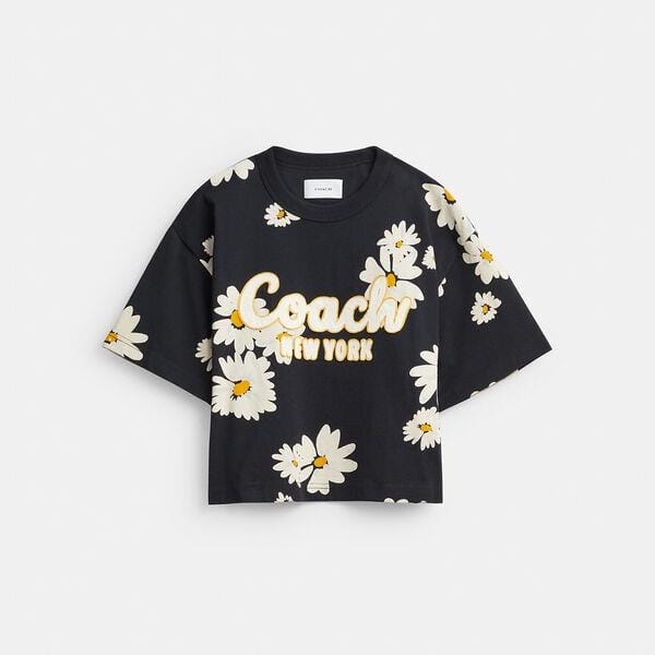 Fashion 4 Coach Floral Cropped Signature Script T-Shirt In Organic Cotton