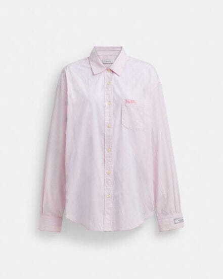 Fashion 4 Coach Striped Button Down Shirt In Organic Cotton