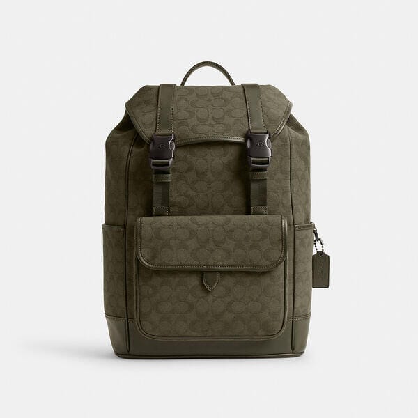 Fashion 4 Coach League Flap Backpack In Signature Canvas Jacquard