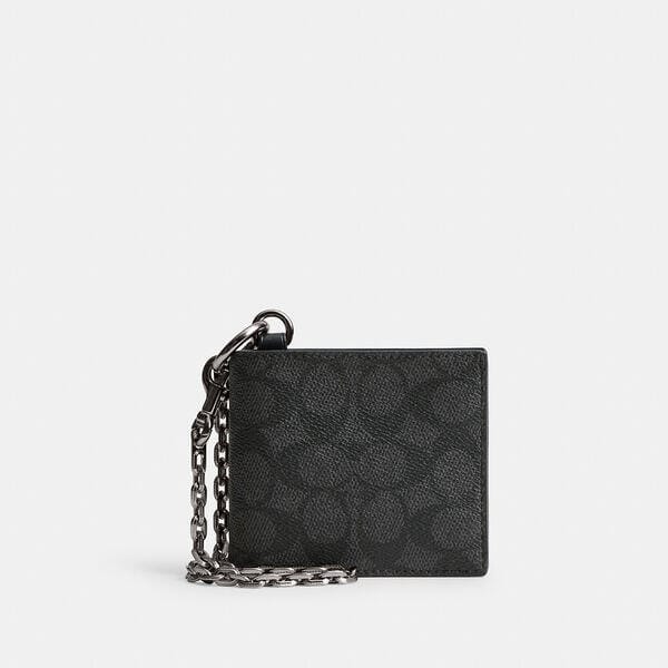 Fashion 4 Coach Billfold Wallet With Chain In Signature Canvas