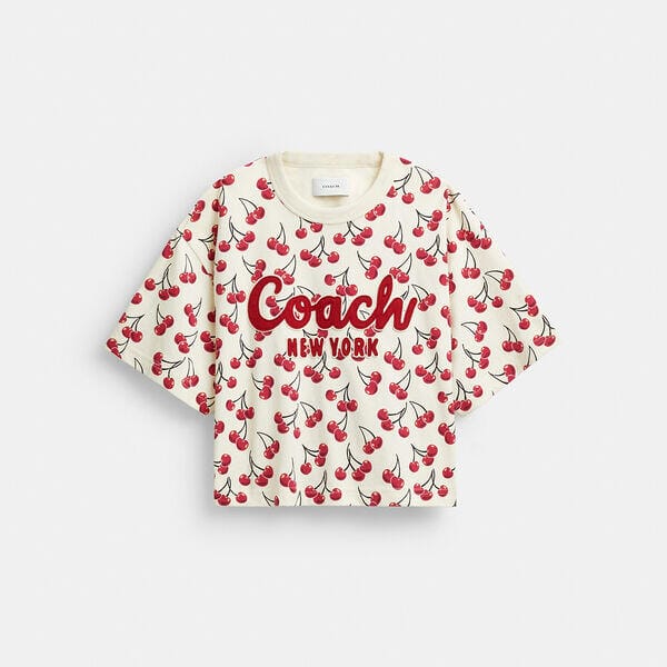 Fashion 4 Coach Cherry Print Cursive Signature Cropped T-Shirt In Organic Cotton