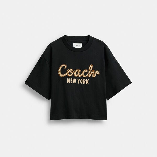 Fashion 4 Coach New Year Coach Snake Script Cropped T-Shirt In Organic Cotton