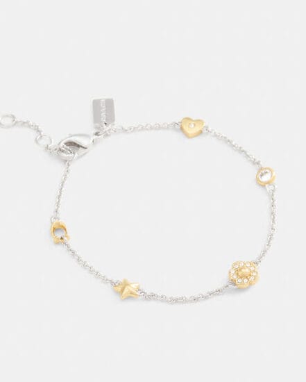 Fashion 4 Coach Pavé Tea Rose And Heart Linear Bracelet