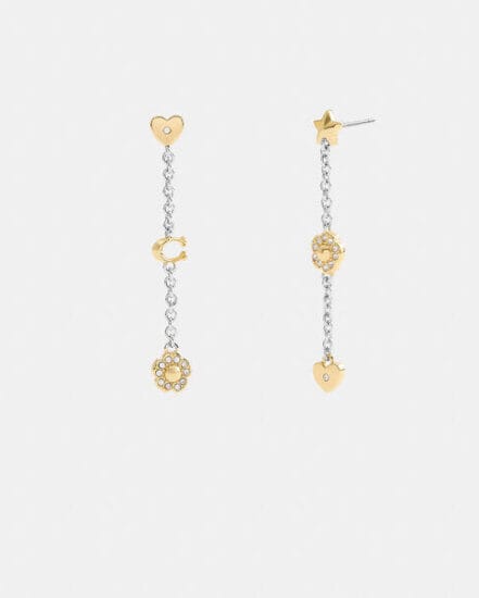 Fashion 4 Coach Pavé Tea Rose And Heart Linear Earrings