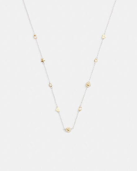 Fashion 4 Coach Pavé Tea Rose And Heart Station Necklace