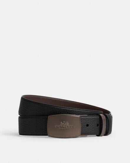 Fashion 4 Coach Stitched Plaque Buckle Cut-To-Size Reversible Belt