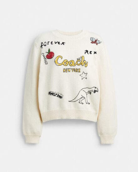 Fashion 4 Coach Sketch Print Crewneck Sweater In Organic Cotton