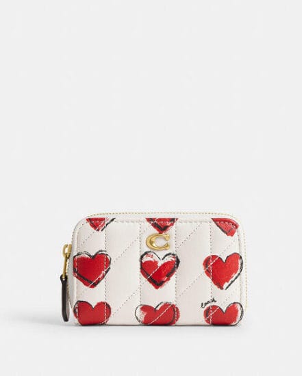 Fashion 4 Coach Essential Small Zip Around Card Case With Quilting And Heart Print