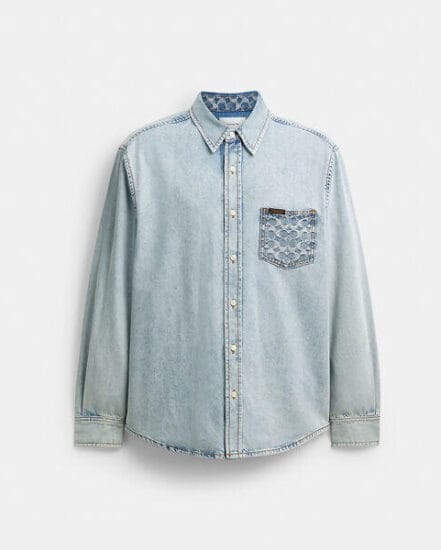 Fashion 4 Coach Long Sleeve Denim Shirt In Organic Cotton